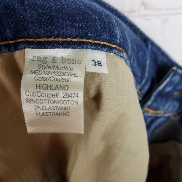Rag & Bone Fit 2 Slim Fit Jeans Mens 38x34 Blue Highland Wash Denim NEW $195 - Picture 5 of 12